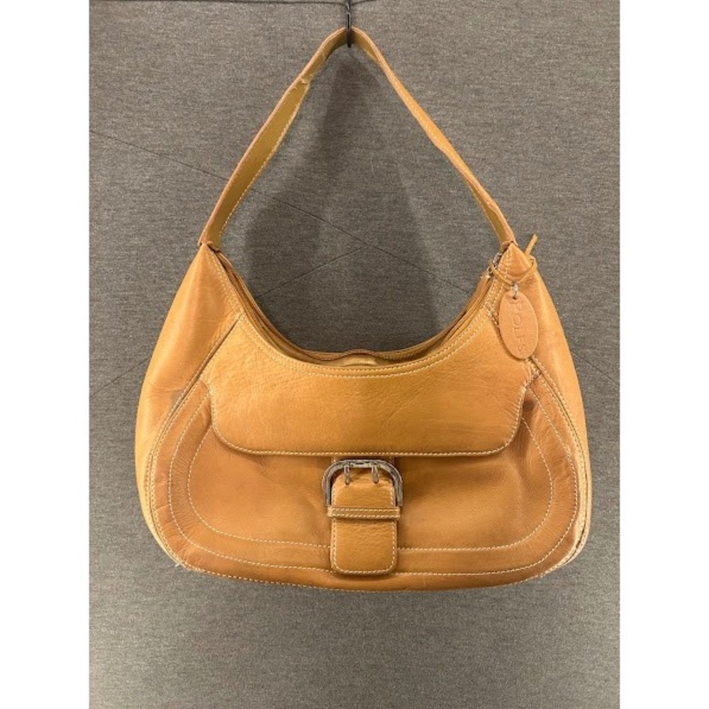 Rolfs Tan Genuine Leather Hobo Shoulder Bag Buckle Detail Contrast Stitching